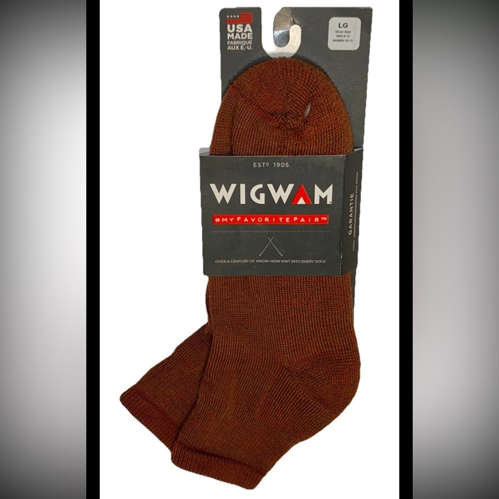 Wigwam Dash Ankle Socks 1 Pair Men 9-12 Wmn 10-13 Brown w Logo USA Made NEW! $22